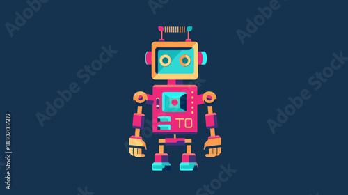 Colorful cartoon robot illustration against a dark background vector art concept