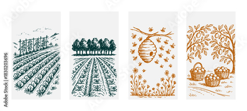 Farming Story Hand Drawn Illustration by AZ for Social Media Asset, Postcard, Greeting Cards, Prints and Design