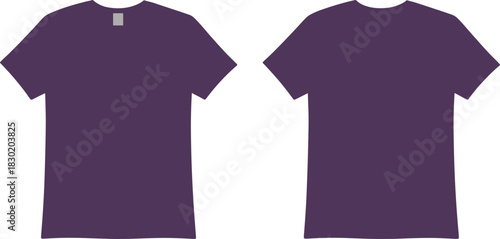 Dark purple t-shirt front view, dark purple t-shirt back view, plain cotton apparel, blank clothing template, unisex fashion mockup, garment design