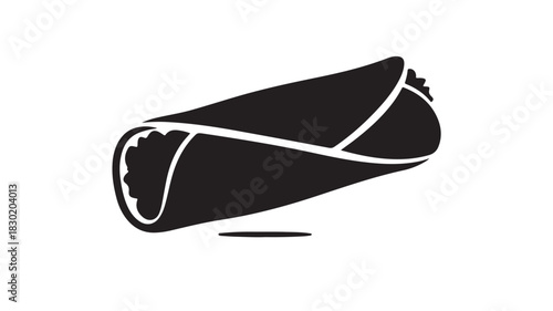 Black and white burrito illustration a simple vector glyph for food menus isolated on a white background