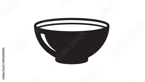 Simple black bowl vector icon minimalist glyph design isolated on white background for food and kitchen concepts