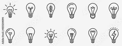 Light bulb icons, minimalist vector illustration, innovation and smart technology concept, creativity, ideas, energy, business, modern flat design, digital symbol