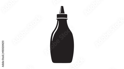 Black sauce bottle silhouette condiment dispenser simple vector illustration isolated on white background