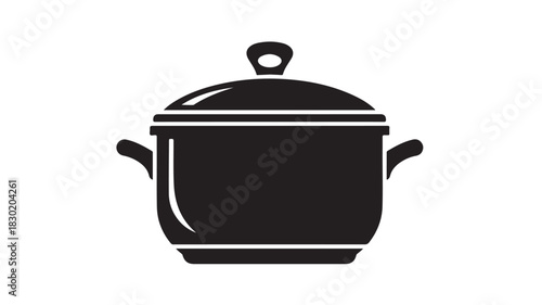 Black cooking pot vector icon simple flat design element isolated on white background