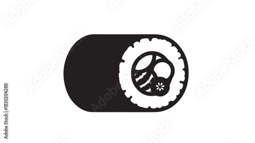 Sushi roll icon simple black and white vector illustration isolated on white background for restaurant menu or food app design