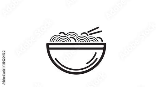 Noodle bowl icon with chopsticks simple line art vector illustration perfect for restaurant menus and food apps