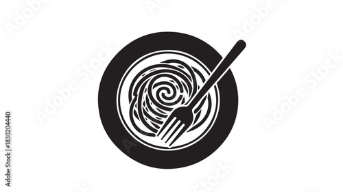 Spaghetti on a plate with a fork simple black and white vector illustration perfect for restaurant menus and food blogs