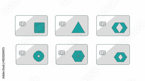 Abstract financial banking transaction concept with credit cards and geometric shapes design
