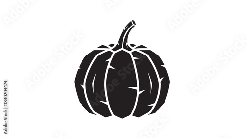 Black and white pumpkin vector icon simple flat design element isolated on white background for autumn and Halloween