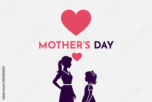 Mother and daughter silhouette with hearts illustration 
