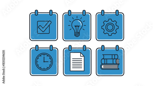 Blue calendar icons representing time management planning and productivity concept