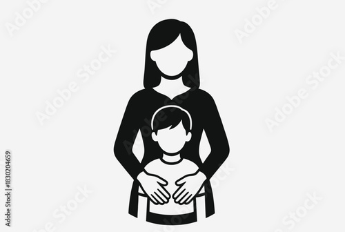 Mother standing behind son black silhouette icon 

