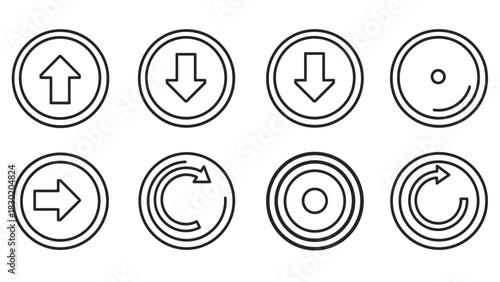 Collection of essential interface navigation icons with arrows and rotation elements