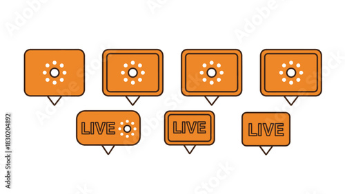 Collection of modern live stream icons in orange color pallete with different forms and designs