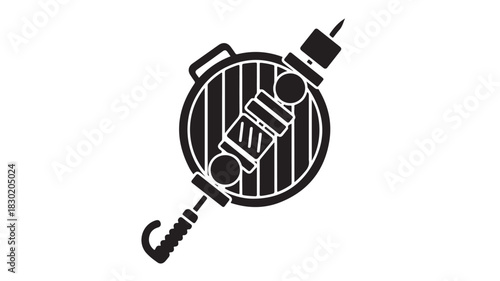 Black silhouette of a barbecue grill with shish kebab simple vector illustration for summer cooking and outdoor events isolated on white