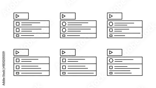Conceptual presentation of media playlist options with play button and list icons