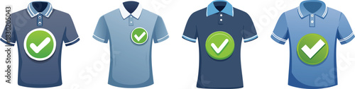 Simple cartoon polo shirt with green approval mark symbolizing verified clothing quality selection comfort and trusted choice