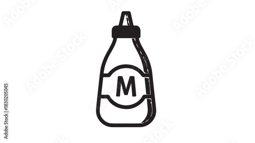 Mustard bottle line art icon simple flat vector design isolated on white background