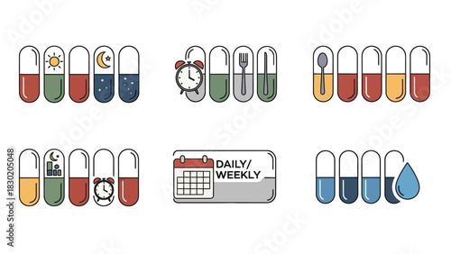Conceptual illustration of medication schedule and lifestyle habits for well being