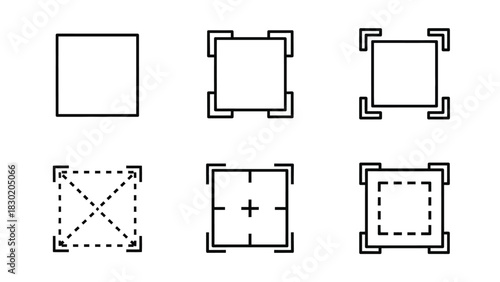 Conceptual set of image cropping and resizing icons depicting selection and adjustment
