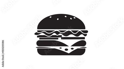 Burger icon simple black glyph vector illustration isolated on white background for menu design and fast food concepts