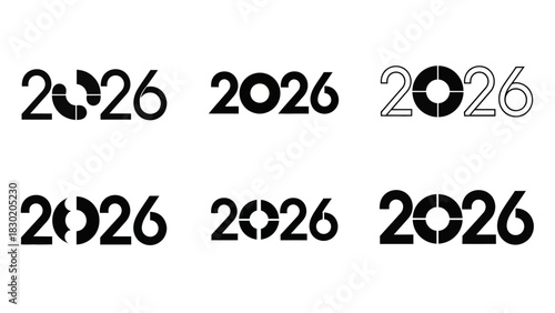 Creative designs for the new year 2026 typographic variations black and white future style