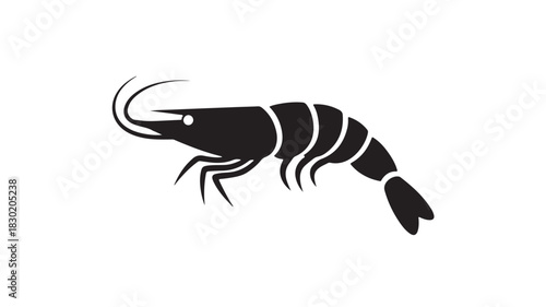 Shrimp silhouette vector illustration simple flat seafood icon isolated on white background