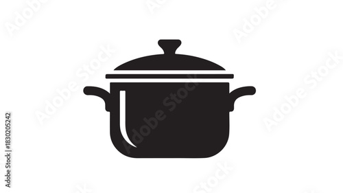 Black cooking pot vector icon simple flat design element isolated on white background for culinary or kitchen use