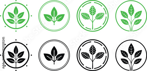 Modern round plant emblem featuring five symmetrical leaves arranged in a clean bold minimal vector style