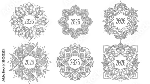 Detailed vector mandala 2026 new year design elements collection for festive celebrations