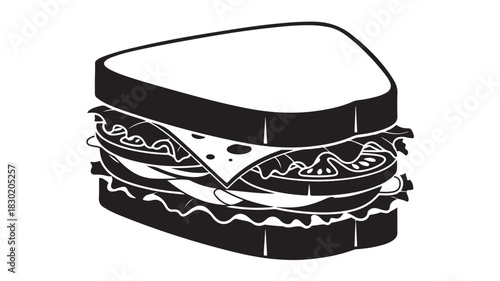 Black and white sandwich illustration a simple vector graphic for menu design isolated on white background