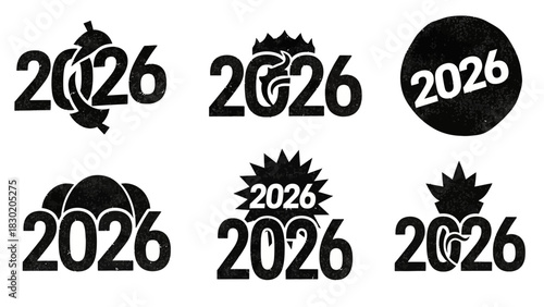 Diverse and Creative 2026 Year Design Set in Black and White Graphic Illustrations