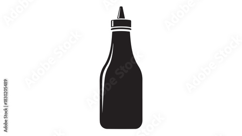 Black and white vector illustration of a condiment bottle simple flat design isolated on white background