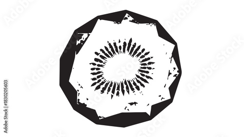 Distressed kiwi fruit slice vector icon grunge style isolated on white background