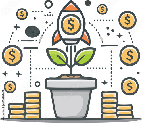 Startup funding icon showing money plant symbolizing investment growth innovation business development and bold minimal venture support