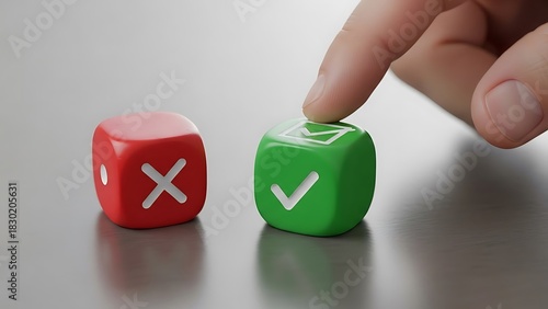 Decision Dice A Close-Up of Choice with a Tick and Cross, Prompting Decision-Making and Strategy