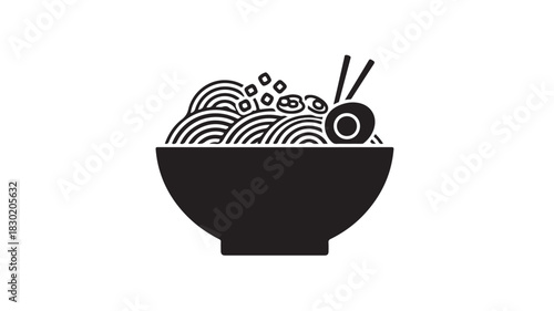 Black silhouette of a noodle bowl with chopsticks simple vector illustration for Asian food concepts isolated on white background