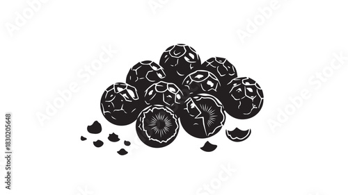 Pile of black peppercorns hand-drawn style culinary ingredient for cooking and seasoning