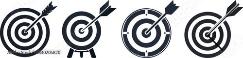 Bullseye target success icon with arrow hitting center symbolizing achievement focus discipline precision and strong minimal design