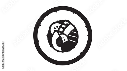 Sushi roll vector icon minimalist black and white design perfect for restaurant menus and Japanese food promotions