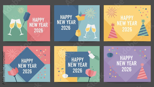 Festive new year 2026 celebration design with vibrant color palette, celebratory icon, and