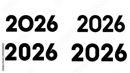 Four instances of the year 2026 in bold black font on a clean white background, simple and