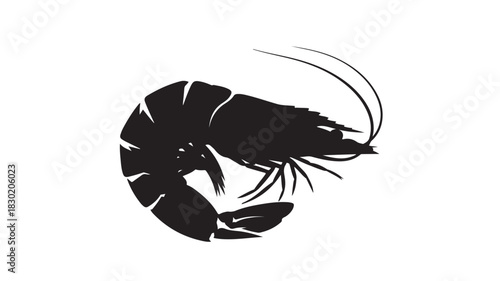 Shrimp silhouette simple black vector illustration isolated on white background perfect for seafood restaurant logo or menu design
