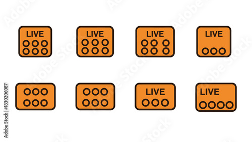Icon set depicting different live broadcast status configurations for content creators