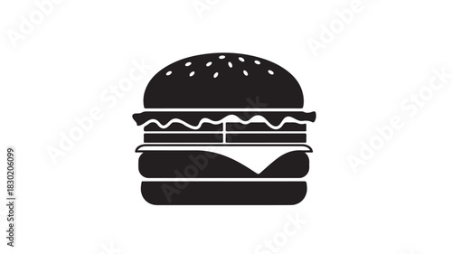 Black and white burger icon simple flat vector illustration isolated on white background for menu design