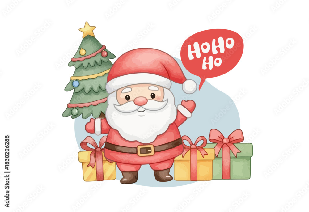 Fototapeta premium Christmas & New Year Joy, a festive set of adorable watercolor characters, all in soft warm pastel colors. Vector illustration