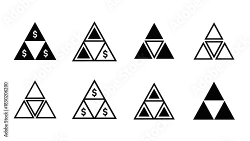 Illustrative Financial Pyramids: A Study in Geometric Shapes and Monetary Symbols