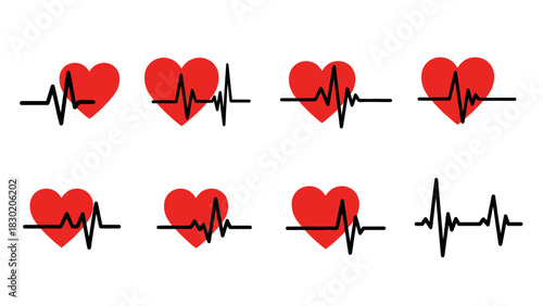 Illustrative Heartbeat Icons Displaying Health Monitoring and Medical Technology