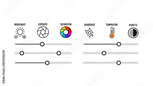Image editing interface with adjustment sliders for brightness exposure and other settings for