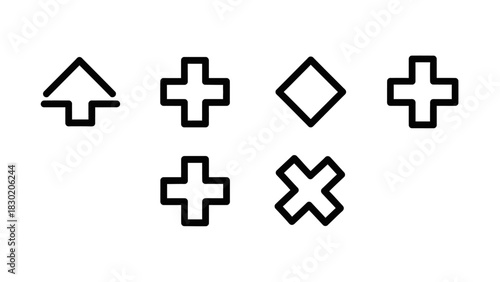 Line art of navigational symbols in clean minimalist style on transparent backdrop